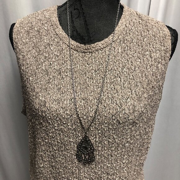 Joan Walters Sleeveless Top Womens Medium Champagne Taupe Stretchy Textured Tank - Picture 2 of 6